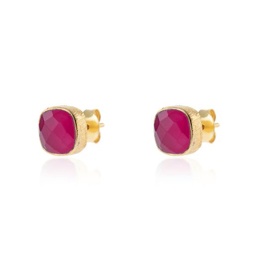 Pendientes Plata Dorada Mujer PEM0091DORU Piedras Minerales Rubí Cuadradas