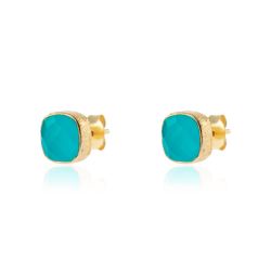 Pendientes Plata Dorada Mujer PEM0091DOTU Piedras Minerales Turquesa Cuadradas
