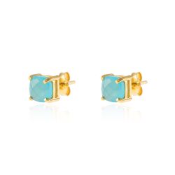 Pendientes Plata Dorada Mujer PEM0093DOCB Piedras Minerales Calcedonia Azul