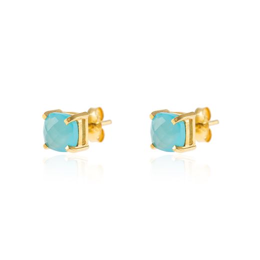 Pendientes Plata Dorada Mujer PEM0093DOCB Piedras Minerales Calcedonia Azul