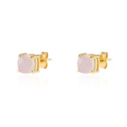 Pendientes Plata Dorada Mujer PEM0093DOCR Piedras Minerales Cuarzo Rosa