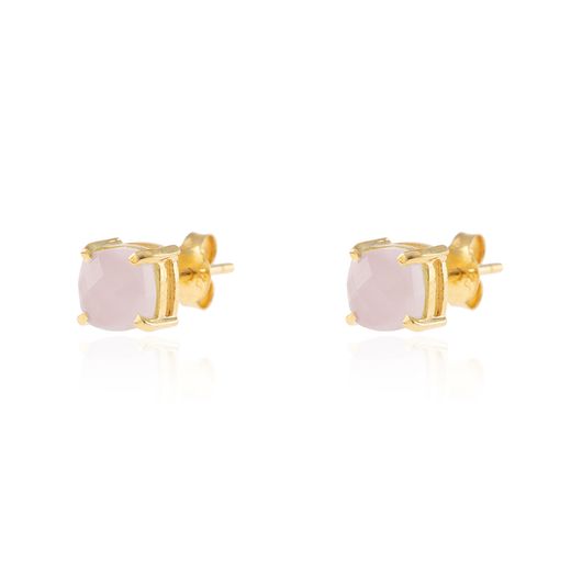 Pendientes Plata Dorada Mujer PEM0093DOCR Piedras Minerales Cuarzo Rosa