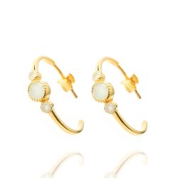 Pendientes Plata Dorada Mujer PEM0097DOCA Medio Aro Piedras Minerales Calcedonia