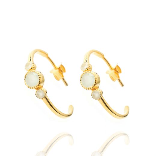 Pendientes Plata Dorada Mujer PEM0097DOCA Medio Aro Piedras Minerales Calcedonia