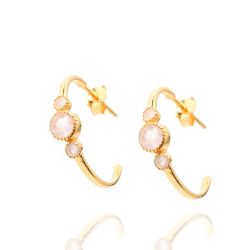 Pendientes Plata Dorada Mujer PEM0097DOCR Medio Aro Piedras Minerales Cuarzo Rosa