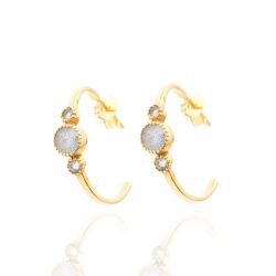 Pendientes Plata Dorada Mujer PEM0097DOLA Medio Aro Piedras Minerales Labradorita