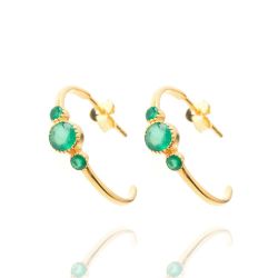 Pendientes Plata Dorada Mujer PEM0097DOOV Medio Aro Piedras Minerales Onix Verde