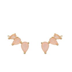 Pendientes Plata Dorada Mujer PEM0100DOCR Piedras Minerales Cuarzo Rosa