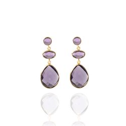 Pendientes Plata Dorada Mujer PEM0101DOAM Piedras Minerales Amatista