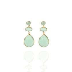Pendientes Plata Dorada Mujer PEM0101DOCA Piedras Minerales Calcedonia