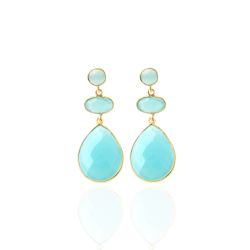 Pendientes Plata Dorada Mujer PEM0101DOCB Piedras Minerales Calcedonia Azul
