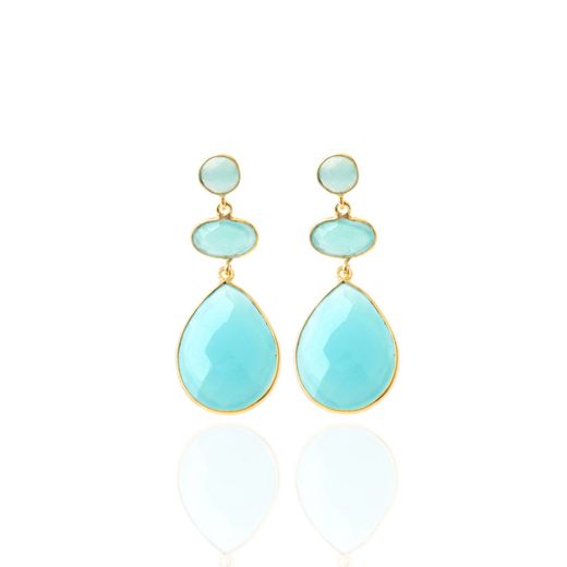 Pendientes Plata Dorada Mujer PEM0101DOCB Piedras Minerales Calcedonia Azul