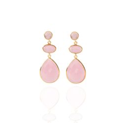 Pendientes Plata Dorada Mujer PEM0101DOCR Piedras Minerales Cuarzo Rosa