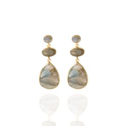 Pendientes Plata Dorada Mujer PEM0101DOLA Piedras Minerales Labradorita