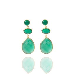 Pendientes Plata Dorada Mujer PEM0101DOOV Piedras Minerales Onix Verde