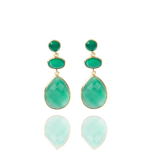 Pendientes Plata Dorada Mujer PEM0101DOOV Piedras Minerales Onix Verde