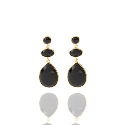 Pendientes Plata Dorada Mujer PEM0101DOOX Piedras Minerales Onix Negro