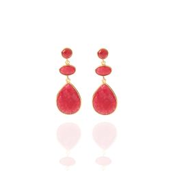 Pendientes Plata Dorada Mujer PEM0101DORU Piedras Minerales Rubí