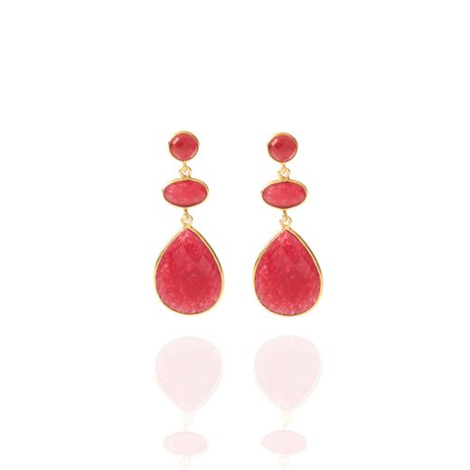 Pendientes Plata Dorada Mujer PEM0101DORU Piedras Minerales Rubí