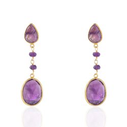 Pendientes Plata Dorada Mujer PEM0103DOAM Colgante Piedras Minerales Amatista
