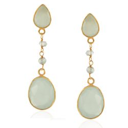 Pendientes Plata Dorada Mujer PEM0103DOCA Colgante Piedras Minerales Calcedonia