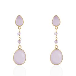Pendientes Plata Dorada Mujer PEM0103DOCR Colgante Piedras Minerales Cuarzo Rosa
