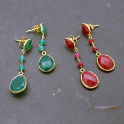 Pendientes Plata Dorada Mujer PEM0103DOLA Colgante Piedras Minerales Labradorita