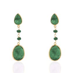 Pendientes Plata Dorada Mujer PEM0103DOOV Colgante Piedras Minerales Onix Verde