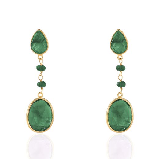 Pendientes Plata Dorada Mujer PEM0103DOOV Colgante Piedras Minerales Onix Verde