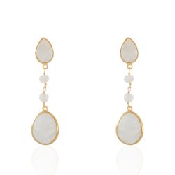 Pendientes Plata Dorada Mujer PEM0103DOPL Colgante Piedras Minerales Piedra Luna