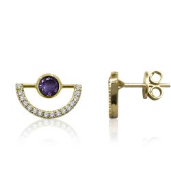 Pendientes Plata Dorada Mujer PEM0104DOAM Piedras Minerales Amatista Circonitas