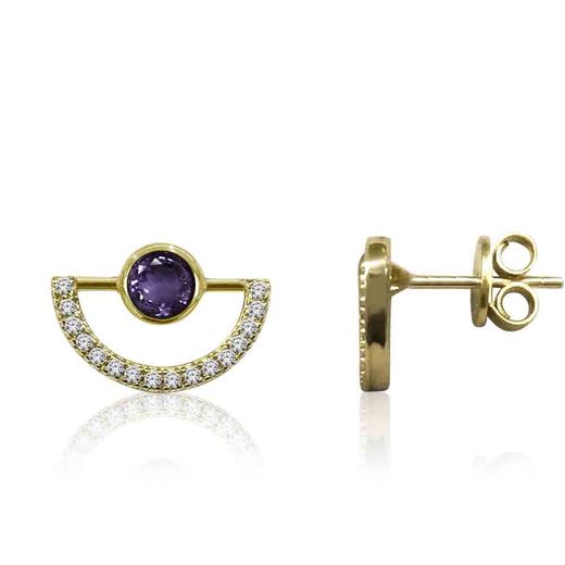 Pendientes Plata Dorada Mujer PEM0104DOAM Piedras Minerales Amatista Circonitas