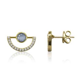 Pendientes Plata Dorada Mujer PEM0104DOCB Piedras Minerales Calcedonia Azul Circonitas