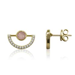 Pendientes Plata Dorada Mujer PEM0104DOCR Piedras Minerales Cuarzo Rosa Circonitas