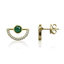 Pendientes Plata Dorada Mujer PEM0104DOOV Piedras Minerales Onix Verde Circonitas