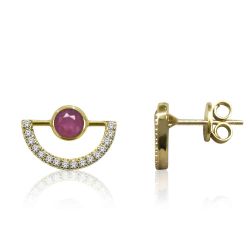 Pendientes Plata Dorada Mujer PEM0104DORU Piedras Minerales Rubí Circonitas