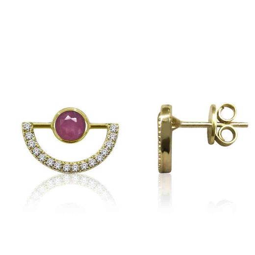 Pendientes Plata Dorada Mujer PEM0104DORU Piedras Minerales Rubí Circonitas