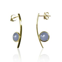 Pendientes Plata Dorada Mujer PEM0105DOCB Piedras Minerales Calcedonia Azul