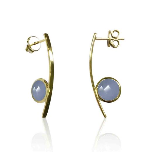 Pendientes Plata Dorada Mujer PEM0105DOCB Piedras Minerales Calcedonia Azul