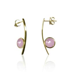 Pendientes Plata Dorada Mujer PEM0105DOCR Piedras Minerales Cuarzo Rosa