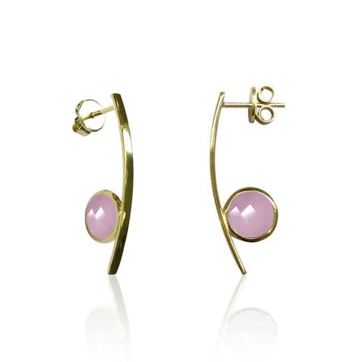Pendientes Plata Dorada Mujer PEM0105DOCR Piedras Minerales Cuarzo Rosa