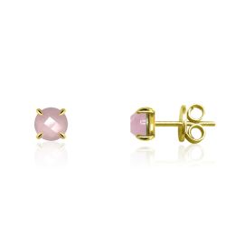 Pendientes Plata Dorada Mujer PEM0107DOCR Piedras Minerales Cuarzo Rosa