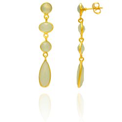 Pendientes Plata Dorada Mujer PEM0108DOCA Colgante Piedras Minerales Calcedonia
