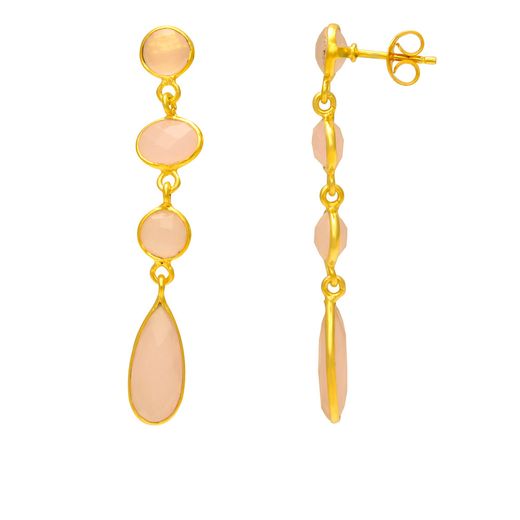 Pendientes Plata Dorada Mujer PEM0108DOCR Colgante Piedras Minerales Cuarzo Rosa