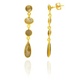 Pendientes Plata Dorada Mujer PEM0108DOLA Colgante Piedras Minerales Labradorita