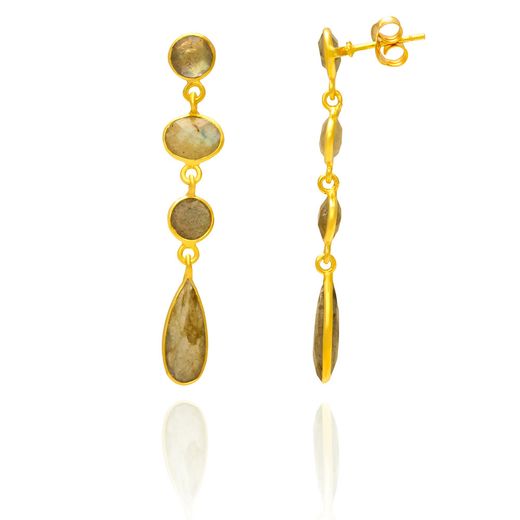 Pendientes Plata Dorada Mujer PEM0108DOLA Colgante Piedras Minerales Labradorita