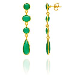Pendientes Plata Dorada Mujer PEM0108DOOV Colgante Piedras Minerales Onix Verde