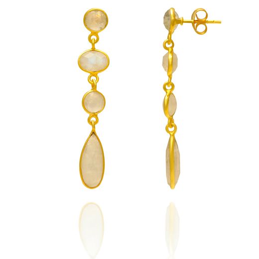 Pendientes Plata Dorada Mujer PEM0108DOPL Colgante Piedras Minerales Piedra Luna
