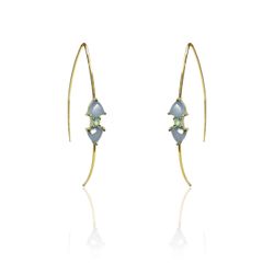 Pendientes Plata Dorada Mujer PEM0110DOCB Piedras Minerales Calcedonia Azul