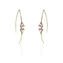 Pendientes Plata Dorada Mujer PEM0110DOCR Piedras Minerales Cuarzo Rosa